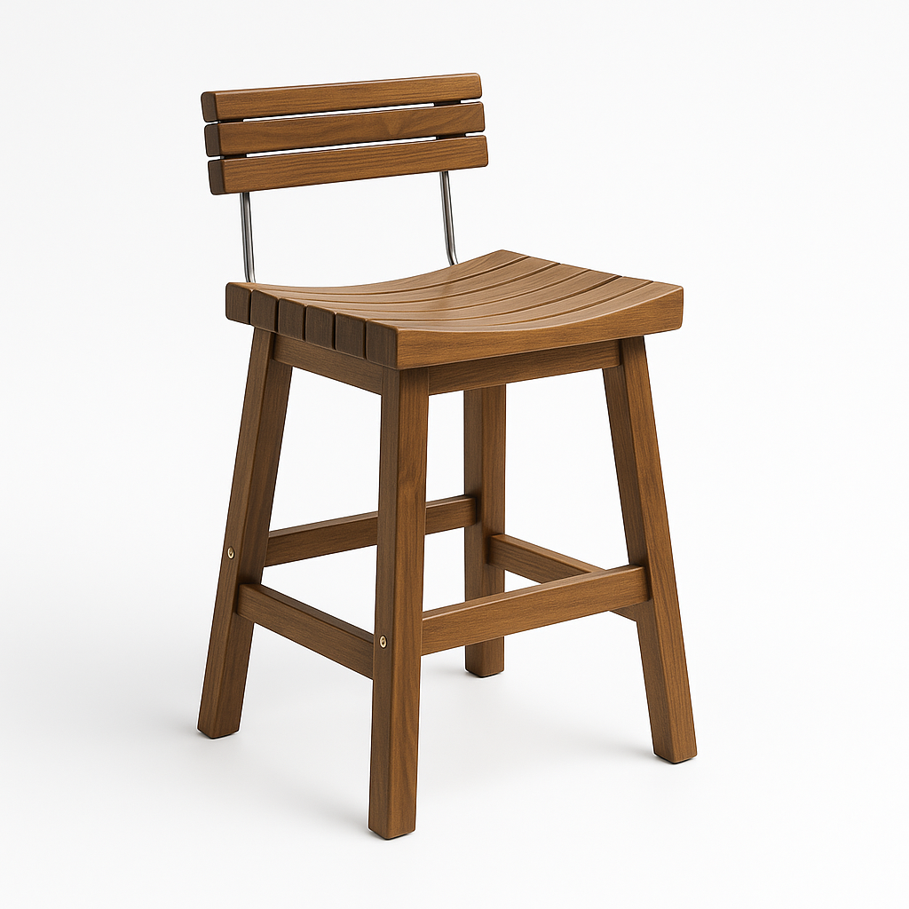 Gregoire Teak Outdoor Bar Stool with Curved Back