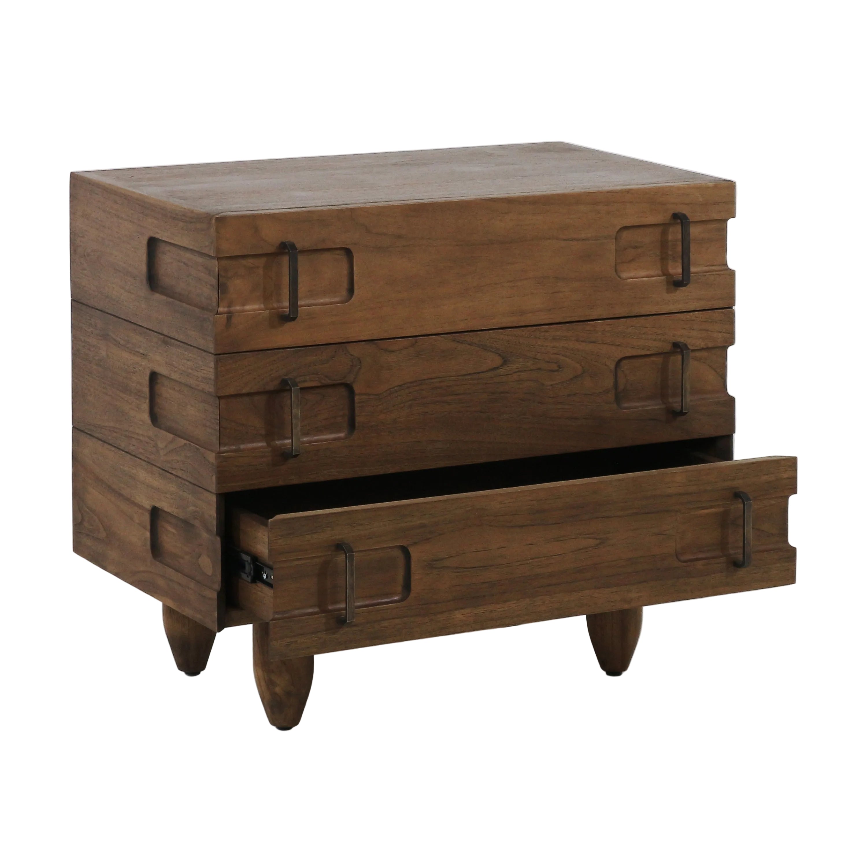 Ravello Large Solid Oak Nightstand with Brushed Bronze Handles