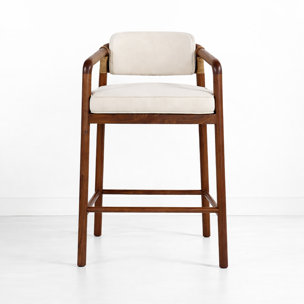 Paros Walnut Rope-Backed & Upholstered Bar & Counter Stool