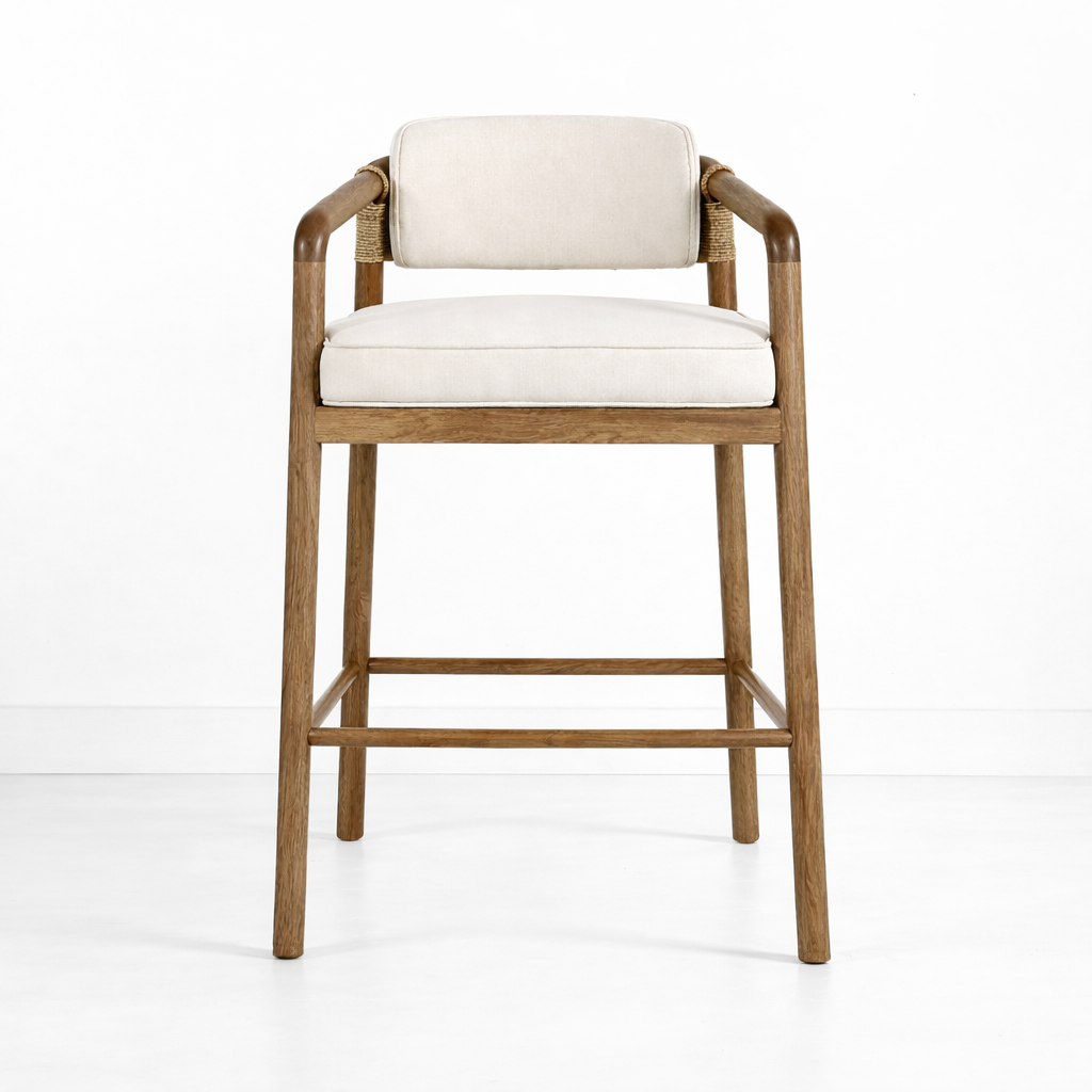 Paros Walnut Rope-Backed & Upholstered Bar & Counter Stool