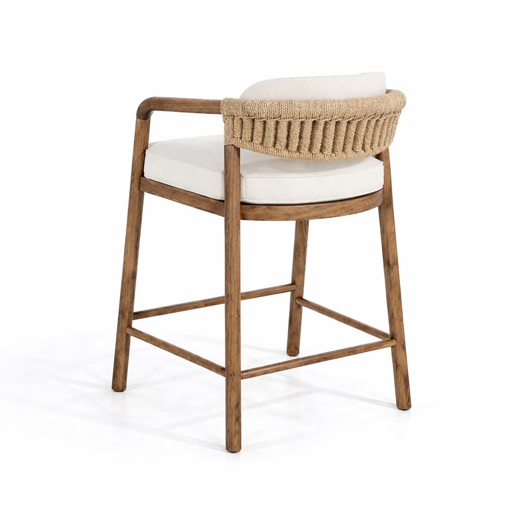 Paros Walnut Rope-Backed & Upholstered Bar & Counter Stool