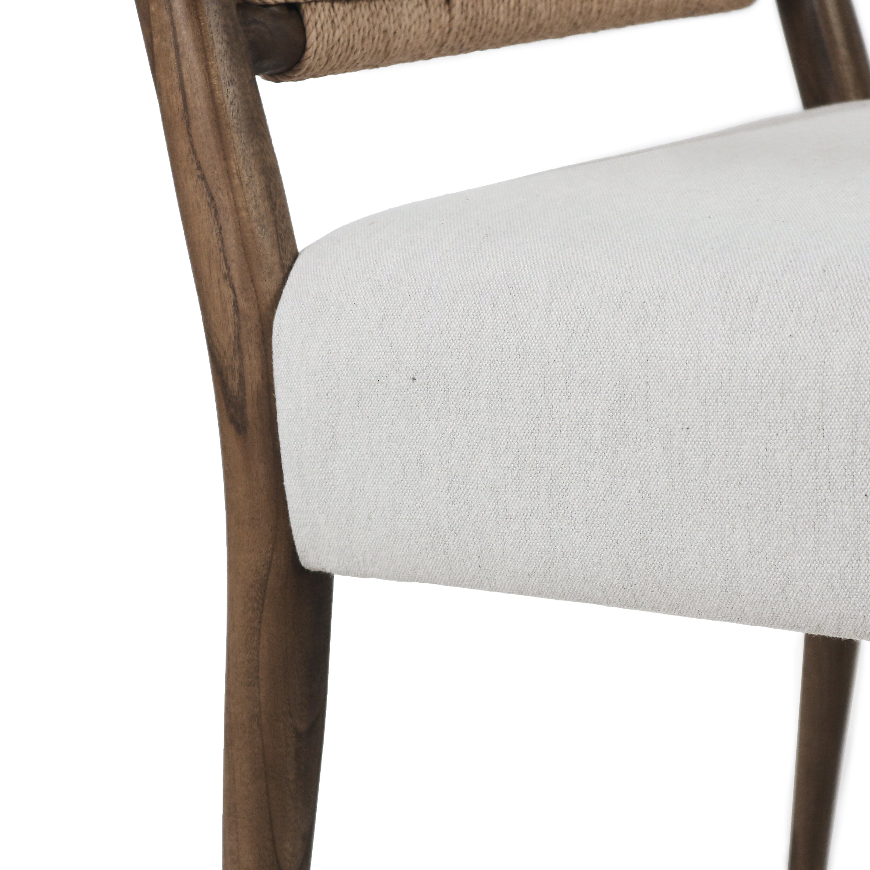 Claude Wooden Armchair with Woven Back and Upholstered Seat - INTERIORTONIC