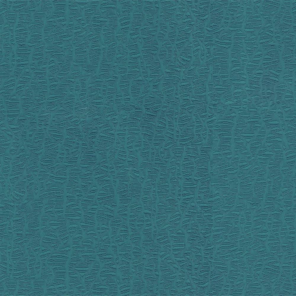 Close-up of teal textured upholstery fabric with an irregular raised linear pattern, woven 50% cotton and 50% polyester, shown as a sofa fabric sample.