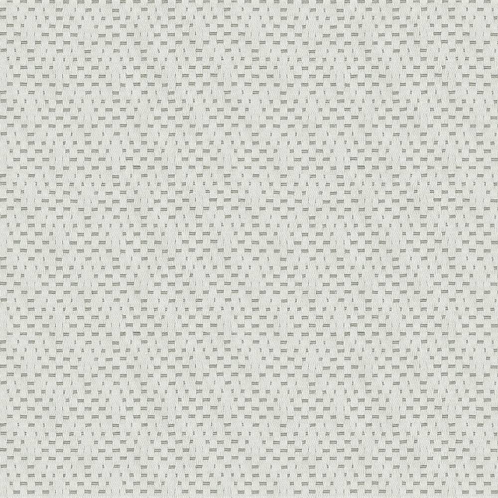 Close-up of neutral upholstery fabric (30% cotton, 70% polyester) with a subtle small rectangular woven geometric pattern in light gray-beige, shown for sofa use in a contemporary style.