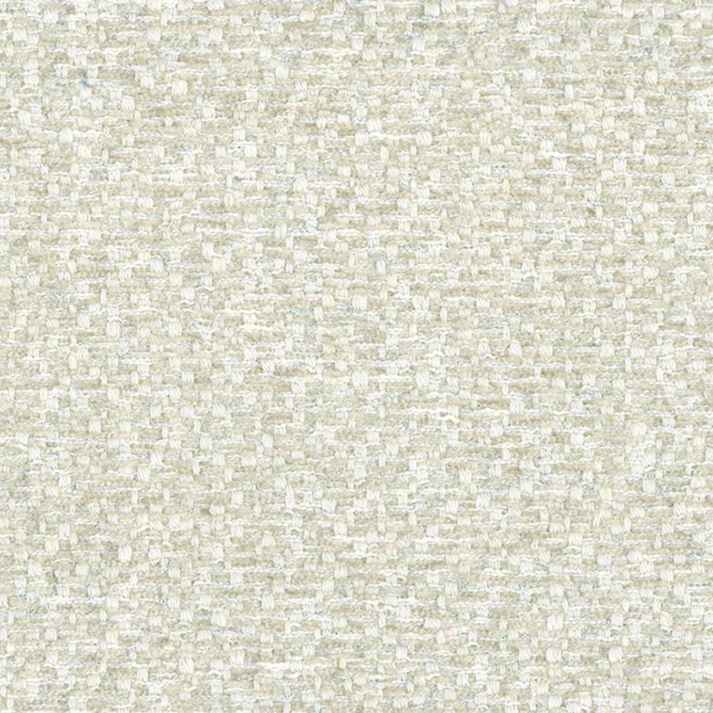 Close-up of a neutral beige woven upholstery fabric swatch with a subtle basketweave texture and white highlights, showing a 70% polyester, 5% linen, 25% viscose blend suitable for contemporary sofa upholstery.