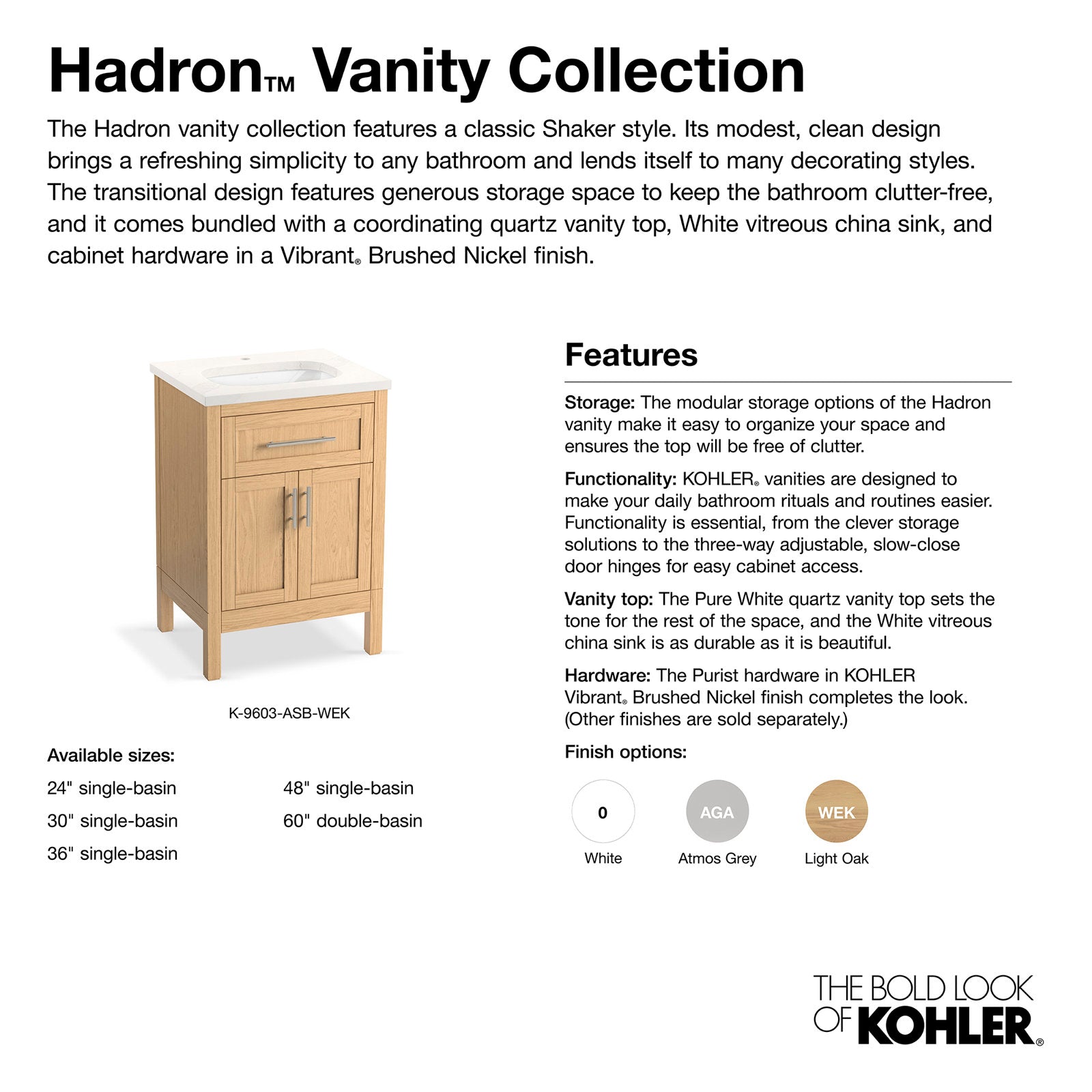 25-inch freestanding solid wood single-sink bathroom vanity in light oak with a white stone countertop and integrated ceramic basin, shaker-style doors, and brushed nickel hardware.