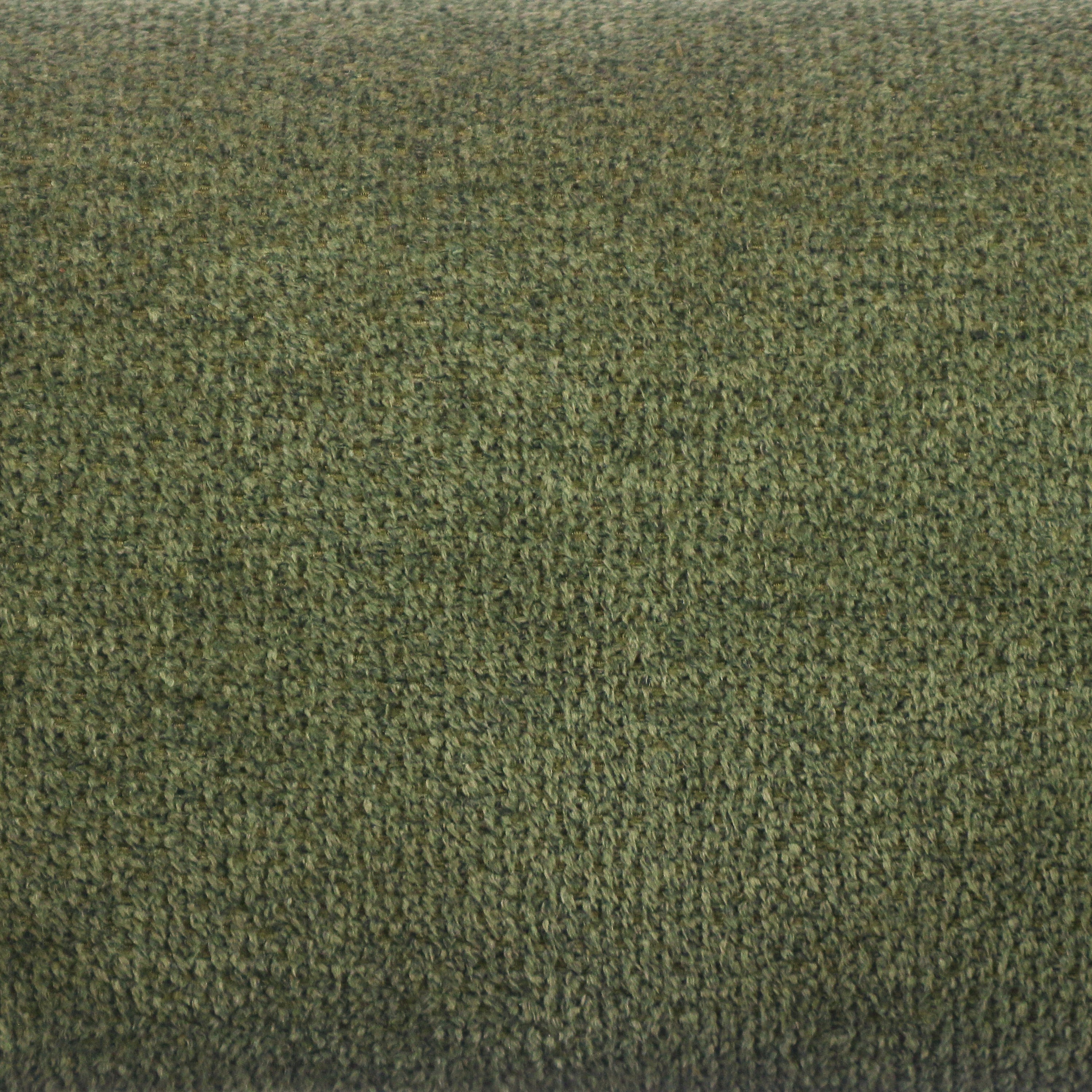 Close-up of dark olive green boucle upholstery fabric showing a soft, looped textured weave used for modern counter and bar stools.