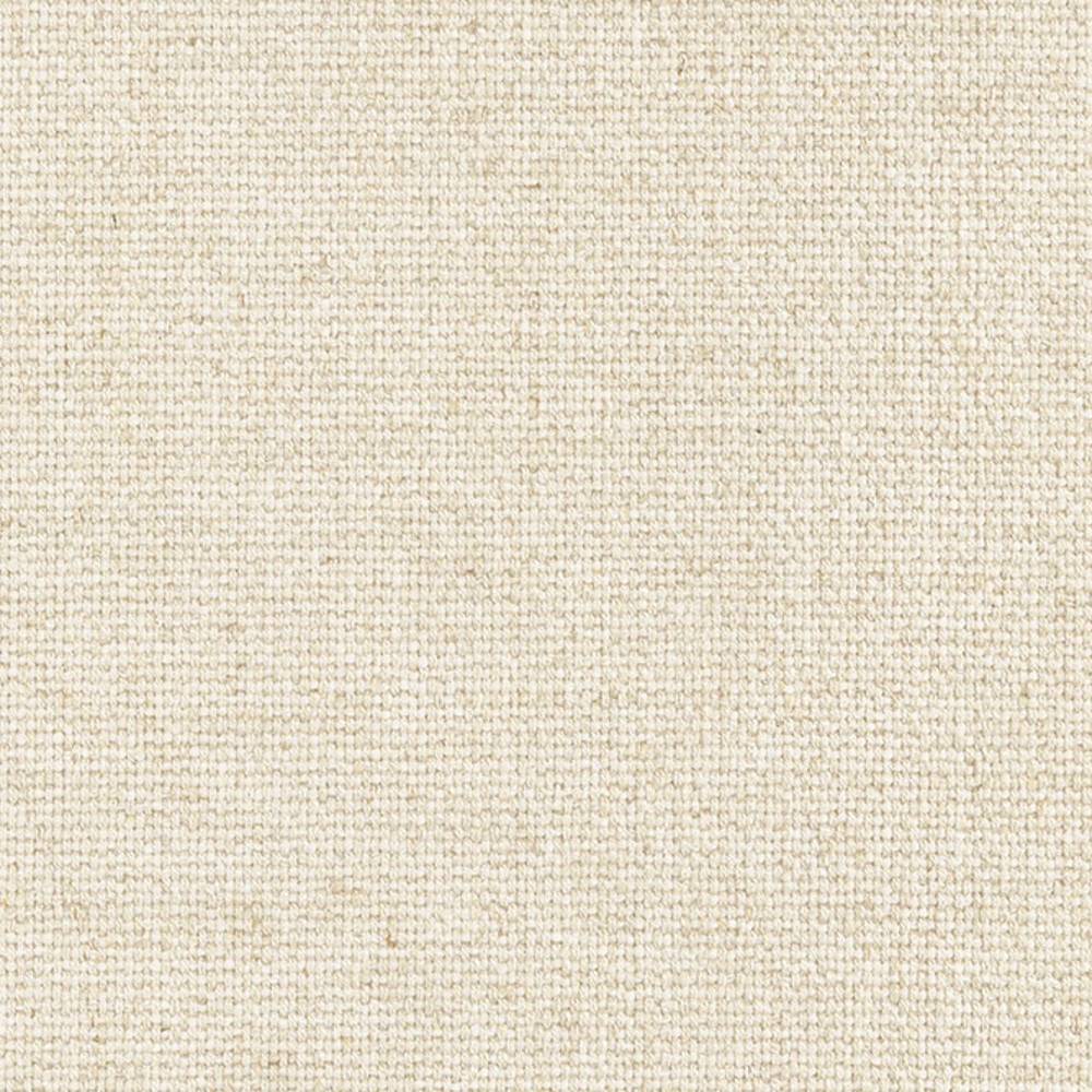 Close-up of neutral beige woven upholstery fabric in a linen-viscose blend (27% linen, 34% viscose, 9% acrylic, 30% polyester) showing subtle textured weave for contemporary sofas and office seating.