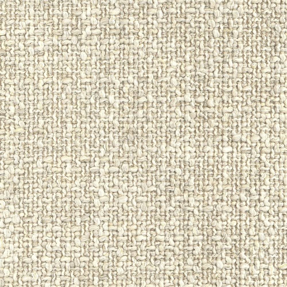 Close-up of cream heavy-duty woven upholstery fabric with textured basketweave, made of 12% linen, 14% rayon, 20% acrylic and 54% polyester, intended for sofa upholstery.
