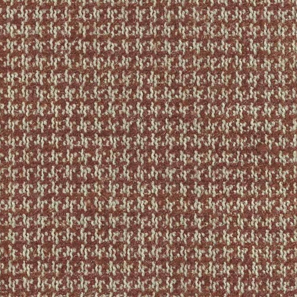 Close-up of tweed upholstery fabric in rust and cream with a small-scale woven check pattern and textured looped yarns; composition 10% wool, 45% acrylic, 5% linen and 40% polyester, ideal for sofa upholstery.