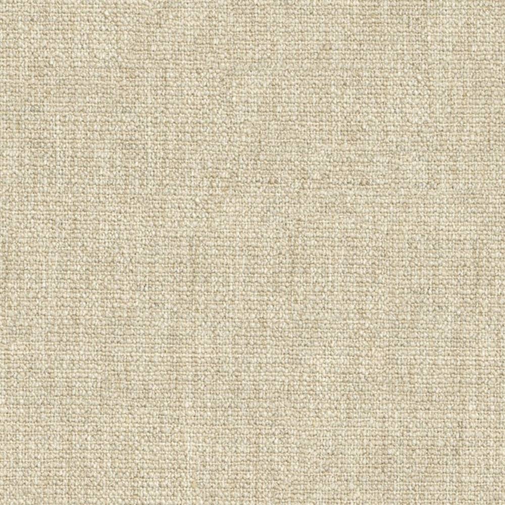 Close-up of beige linen-blend upholstery fabric for sofas showing a tight, neutral woven texture; composition 10% linen, 15% rayon, 8% wool, 30% acrylic, 37% polyester.