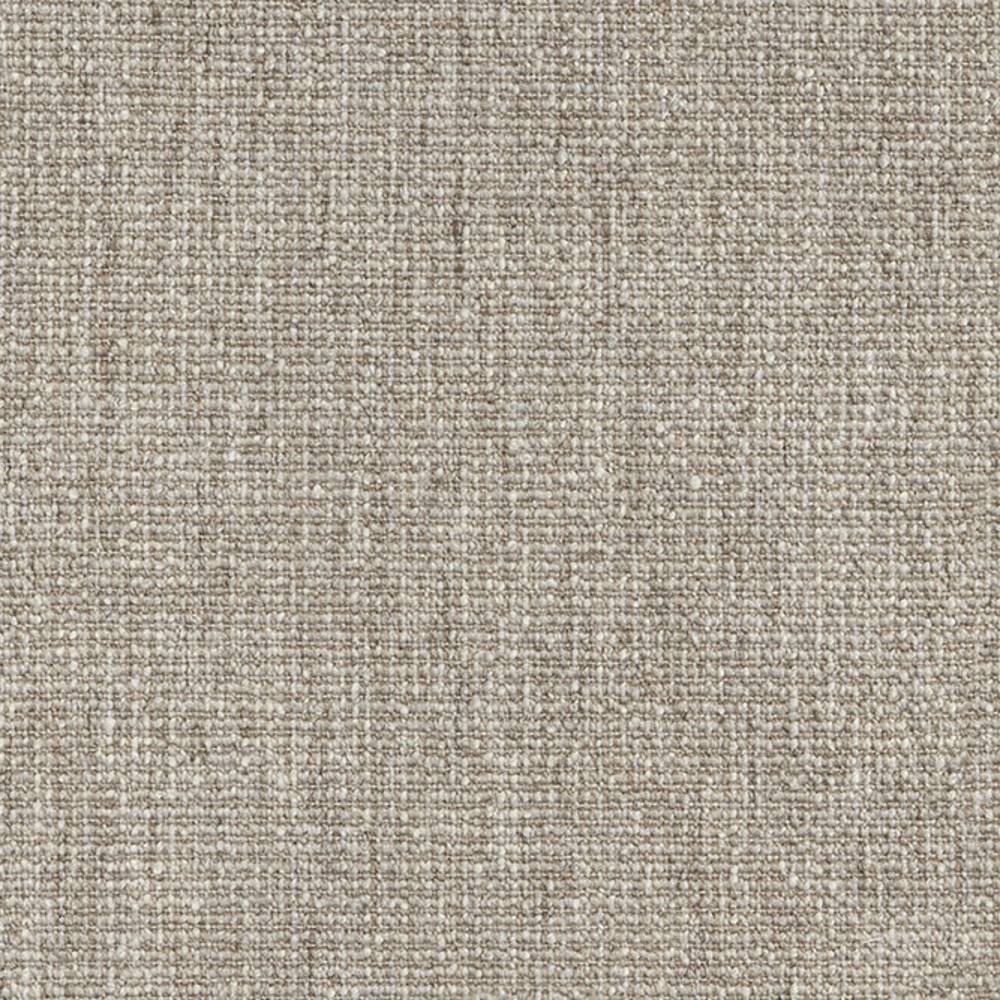 Close-up of a beige woven upholstery fabric swatch for sofas, showing a tight textured weave with subtle slub and neutral tone; 10% linen, 15% rayon, 8% wool, 30% acrylic, 37% polyester.