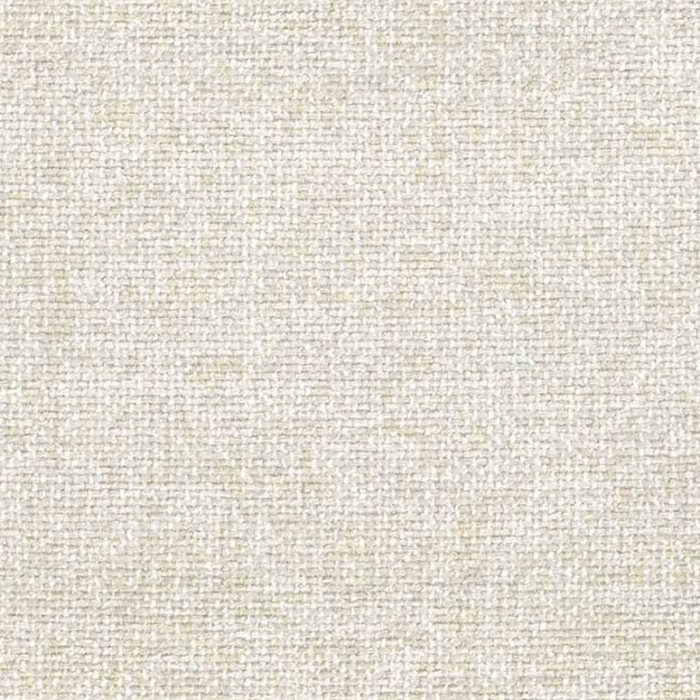 Close-up of a neutral cream woven upholstery fabric swatch for contemporary sofas, showing a textured basket-weave in 15% cotton, 20% rayon and 65% polyester.