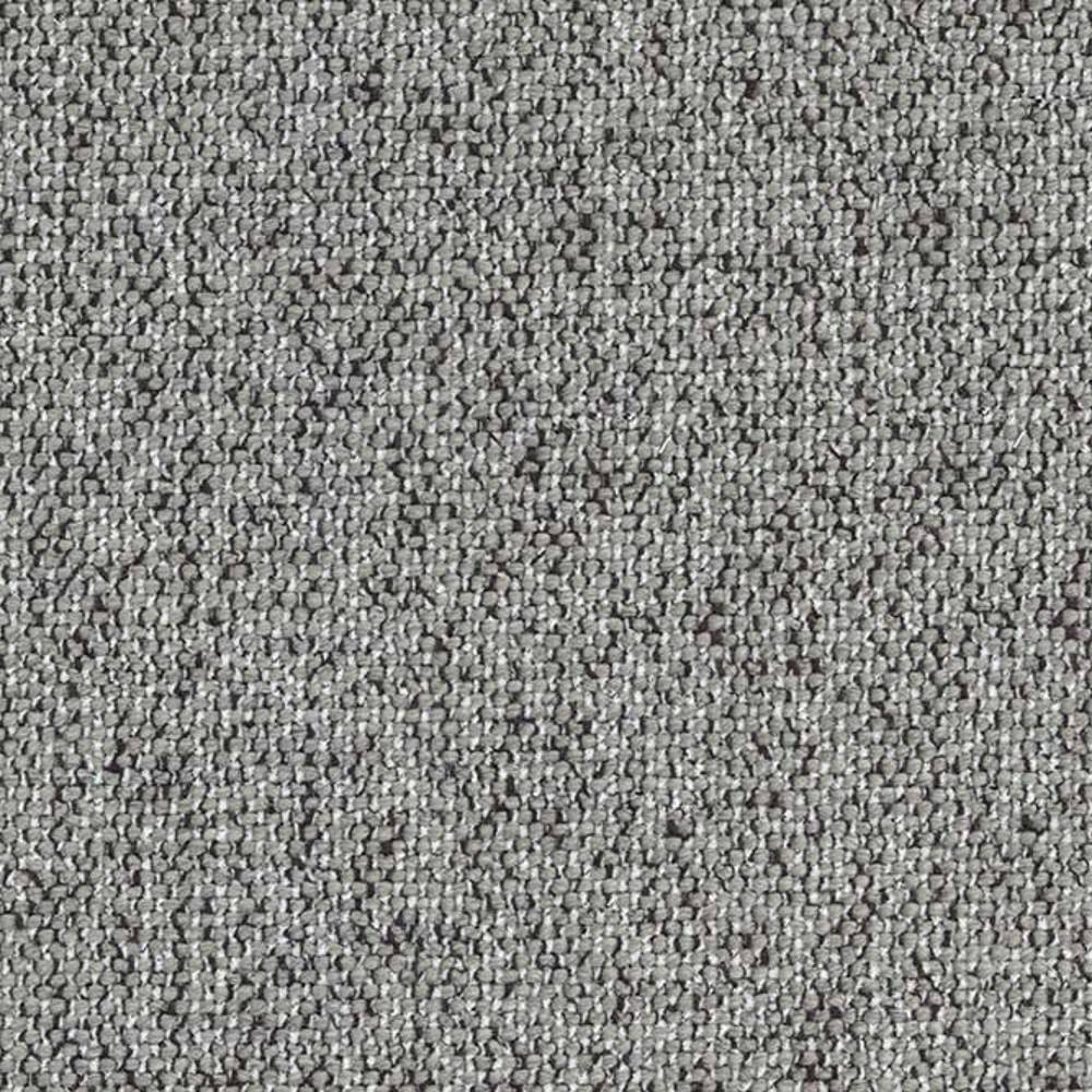 Close-up of a neutral cream-gray upholstery fabric for sofas showing a tight looped woven texture and subtle flecks, made from a cotton, rayon, wool, acrylic and polyester blend suited to contemporary interiors.