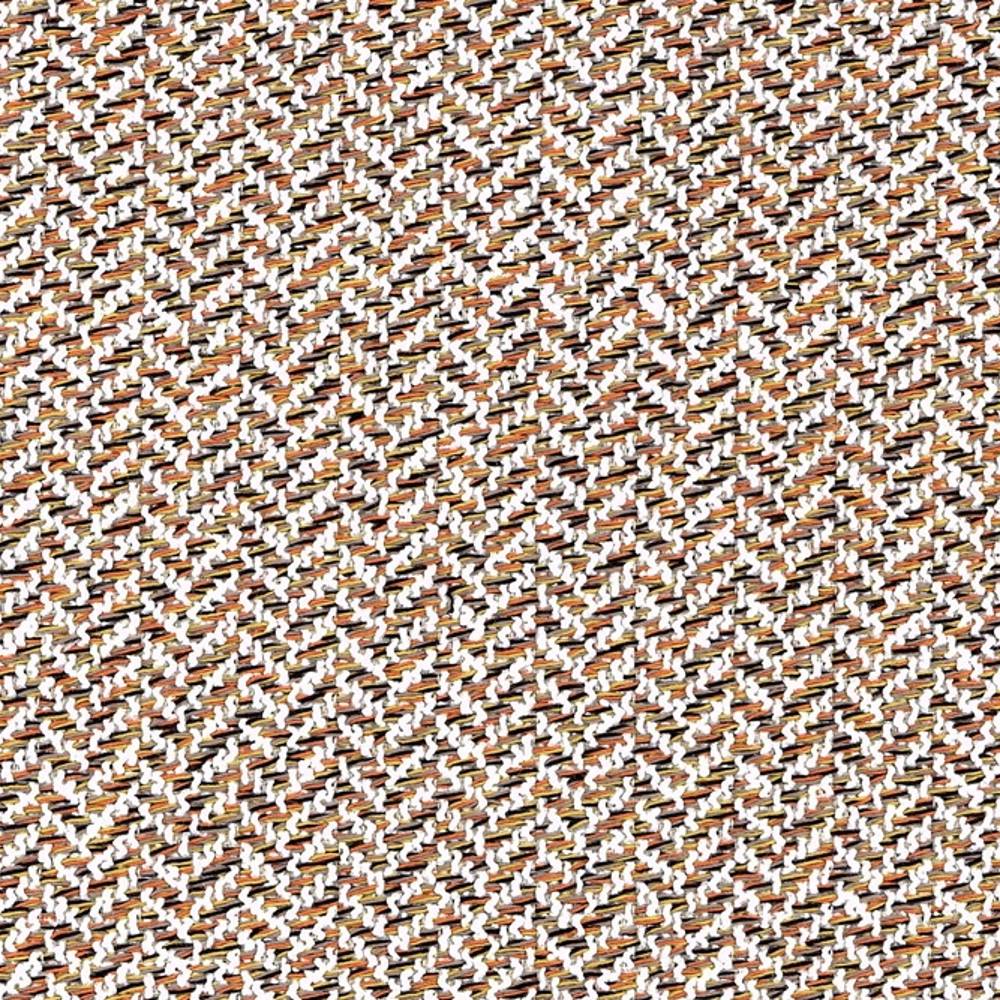 Close-up of beige woven upholstery fabric showing a tight textured basketweave of white, tan and brown yarns; 38% rayon and 62% polyester, durable contemporary fabric for sofas and office seating.