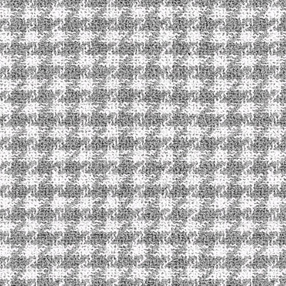 Close-up of a neutral beige and white houndstooth upholstery fabric swatch, 68% rayon/32% triacetate blend with a 0.75-inch pattern repeat, suitable for contemporary sofa upholstery.