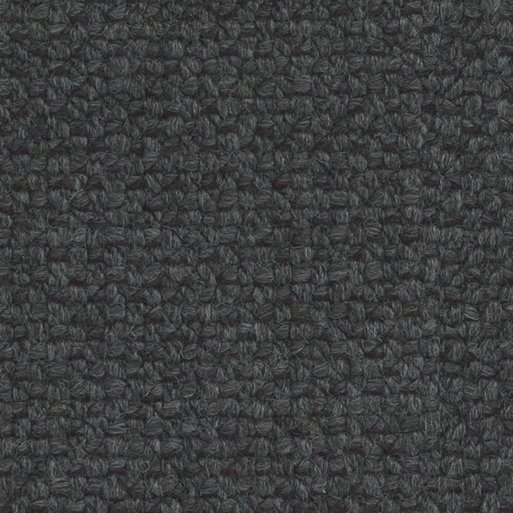 Close-up of dark charcoal wool-acrylic blend upholstery fabric showing a chunky woven basketweave texture with subtle heathered yarns.