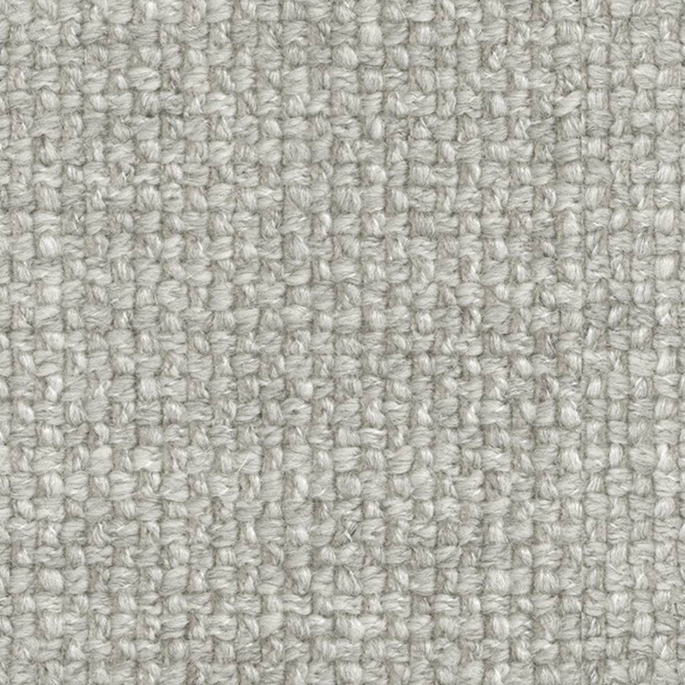 Close-up of light cream woven upholstery fabric showing textured looped weave, 17% wool, 10% viscose, 61% acrylic and 12% polyester, suitable for sofas and indoor neutral decor.