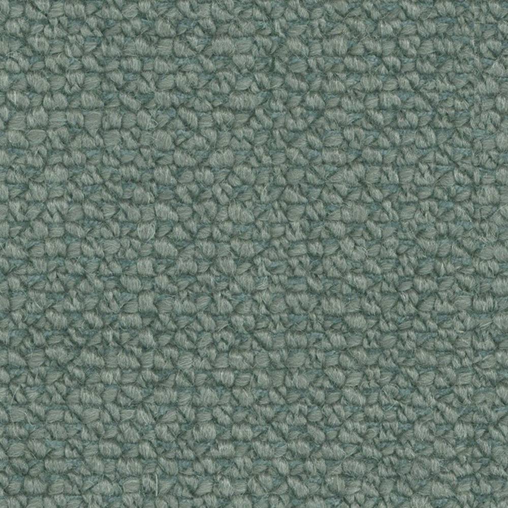Close-up of a muted seafoam-green wool-blend bouclé upholstery fabric showing tight looped texture; composition includes wool, viscose, acrylic and polyester.