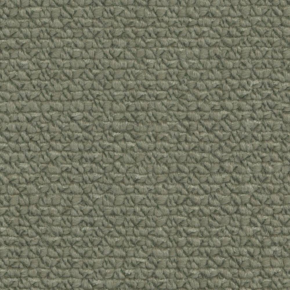 Close-up of neutral looped bouclé upholstery fabric in muted green-grey showing textured pile; 17% wool, 10% viscose, 61% acrylic and 12% polyester, suitable for sofa upholstery.