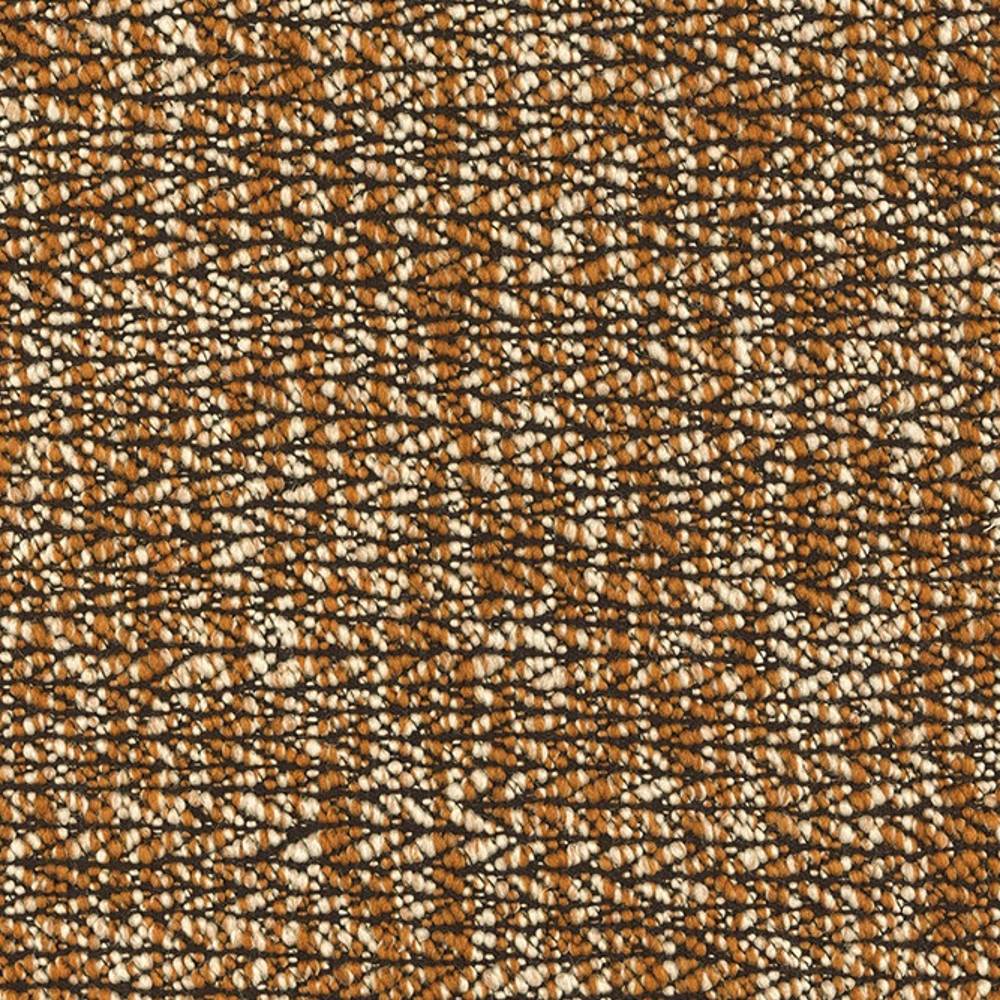 Close-up of brown and cream speckled upholstery fabric with black thread accents, a textured 18% wool, 47% acrylic, 35% polyester blend ideal for sofas.