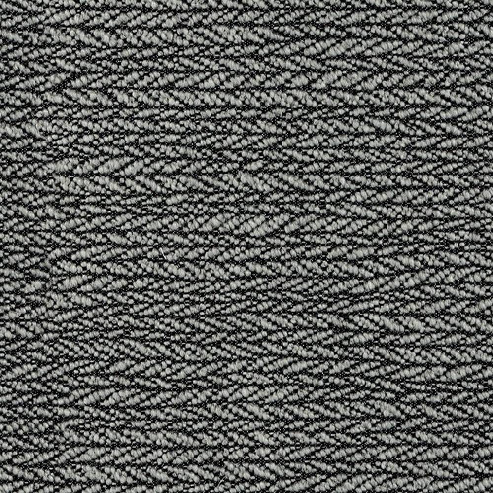 Close-up of a neutral gray and black textured woven upholstery fabric with looped pile, composed of 18% wool, 47% acrylic and 35% polyester, shown for sofa upholstery.