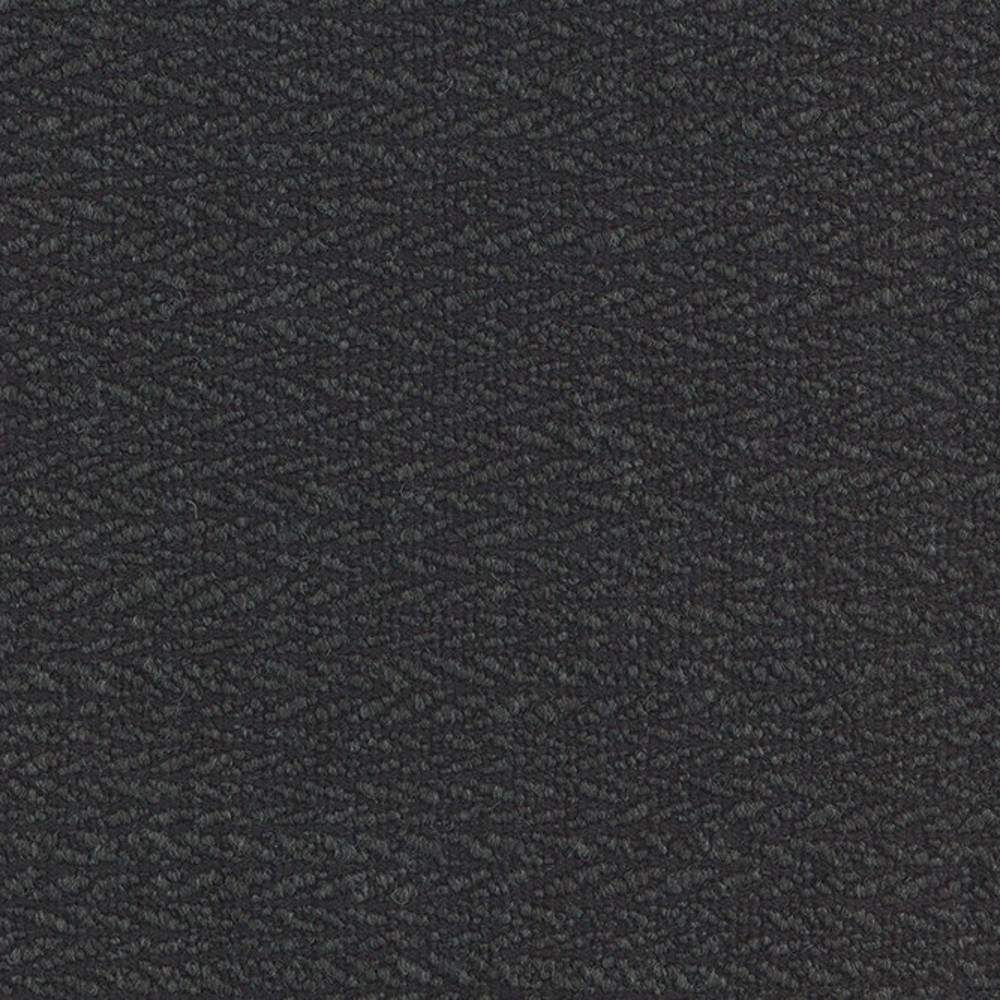 Close-up of dark charcoal textured upholstery fabric in an 18% wool, 47% acrylic, 35% polyester blend, showing a dense looped weave suitable for sofa upholstery.