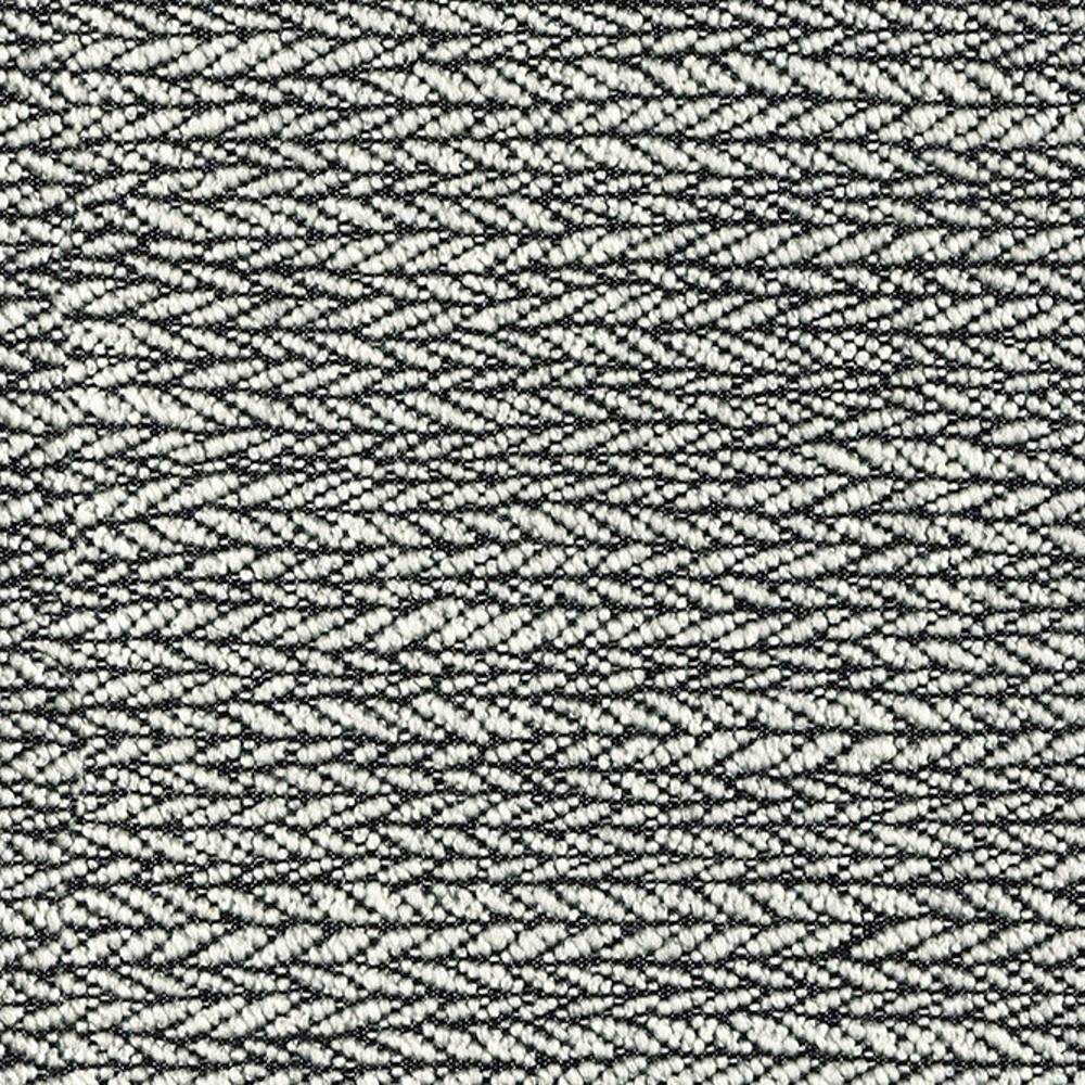 Close-up of neutral ivory and black looped upholstery fabric showing a textured zigzag weave; 18% wool, 47% acrylic, 35% polyester blend suited for sofas.