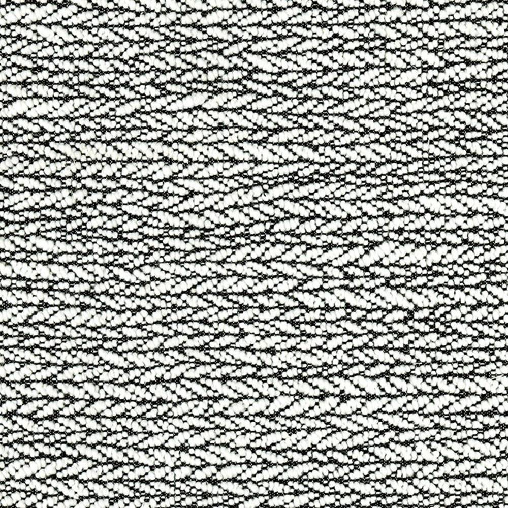 Close-up of white upholstery fabric with black looped yarn creating a dense horizontal zigzag texture; 18% wool, 47% acrylic, 35% polyester sofa-grade fabric.