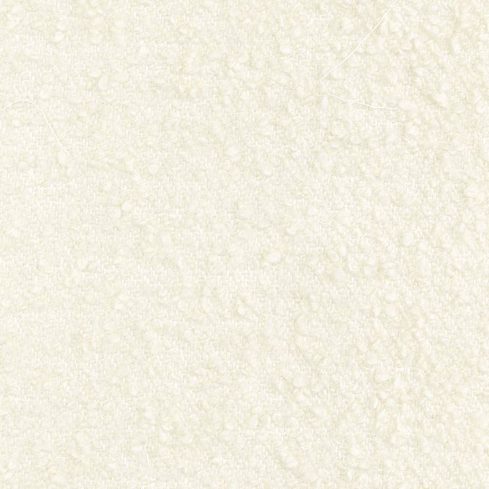 Close-up of cream boucle woven upholstery fabric for sofas, showing a soft nubby texture; 24% wool, 11% linen, 15% viscose, 40% acrylic and 10% polyester blend.