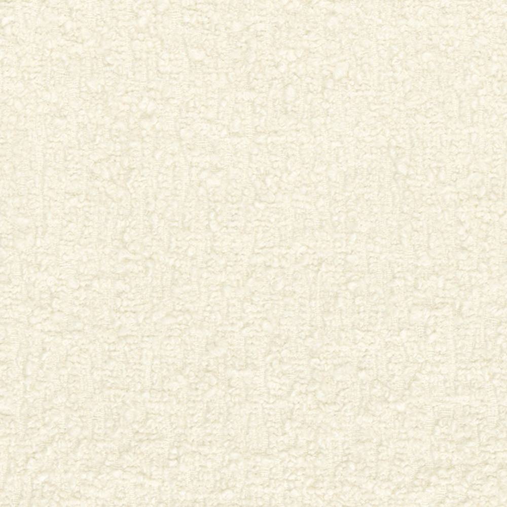Close-up of cream bouclé upholstery fabric showing tight looped texture; 30% wool, 51% acrylic and 19% polyester blend for durable, neutral contemporary sofa upholstery.