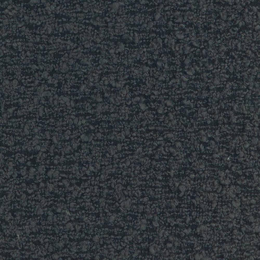 Close-up of dark charcoal boucle upholstery fabric showing dense looped texture; 30% wool, 51% acrylic and 19% polyester blend ideal for contemporary sofa upholstery.