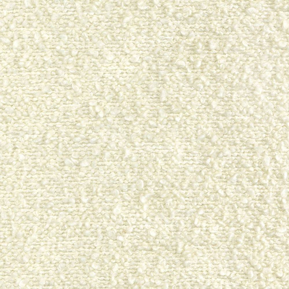 Close-up of cream boucle upholstery fabric in a 31% wool, 55% acrylic, 14% polyester blend showing nubby, looped texture ideal for contemporary or modern sofas.