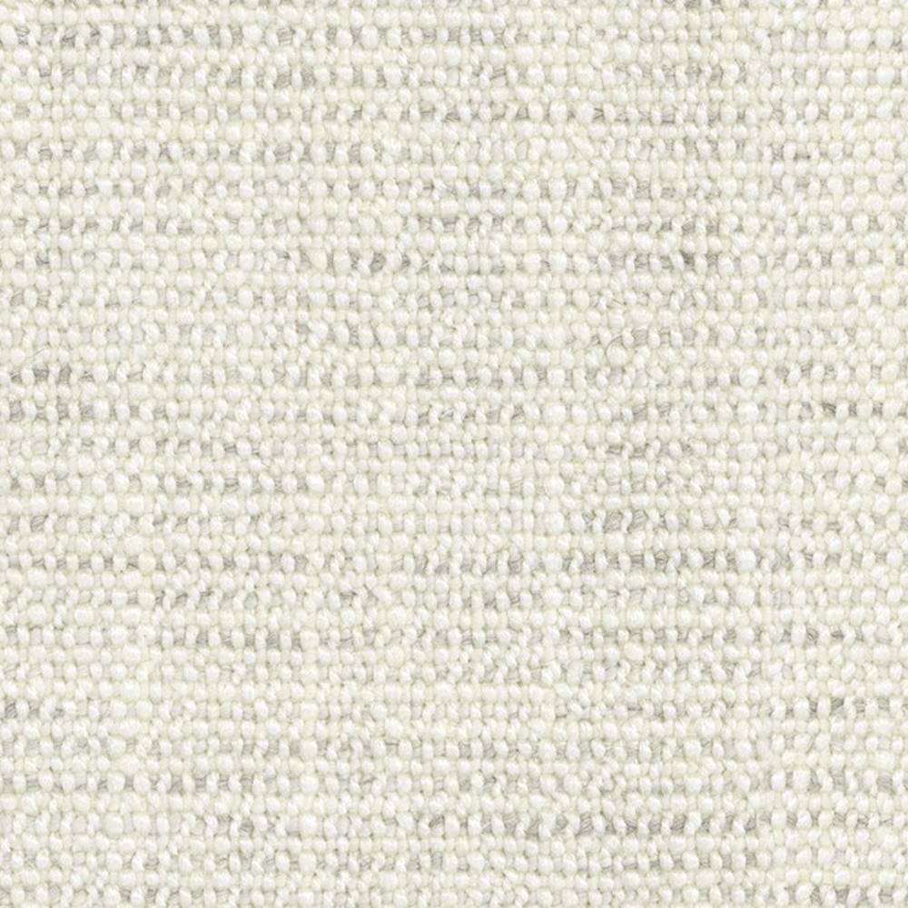Close-up of ivory wool-acrylic-polyester blend upholstery fabric showing tight woven loop texture and subtle gray flecks, ideal for modern or contemporary sofas.