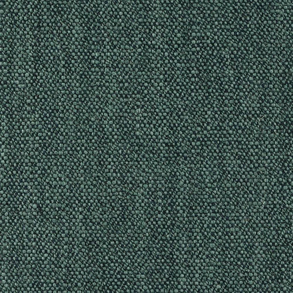 Close-up of teal-green upholstery fabric with a tight pebble weave, a 14% wool / 3% linen / 52% acrylic / 31% polyester blend designed for contemporary sofa use.