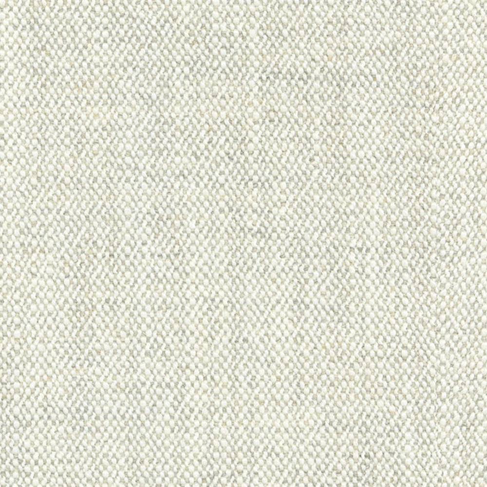 Close-up of cream off-white woven upholstery fabric with a tight pebble-like texture; 14% wool, 3% linen, 52% acrylic and 31% polyester blend suitable for contemporary sofas.