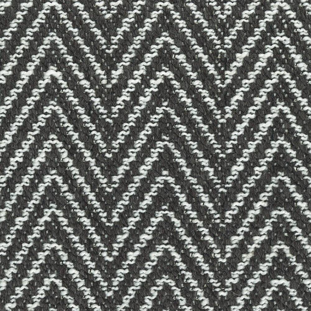 Close-up of gray and white chevron-pattern woven upholstery fabric in a 20% wool, 69% acrylic, 11% polyester blend with a textured knit look, ideal for contemporary sofa upholstery.