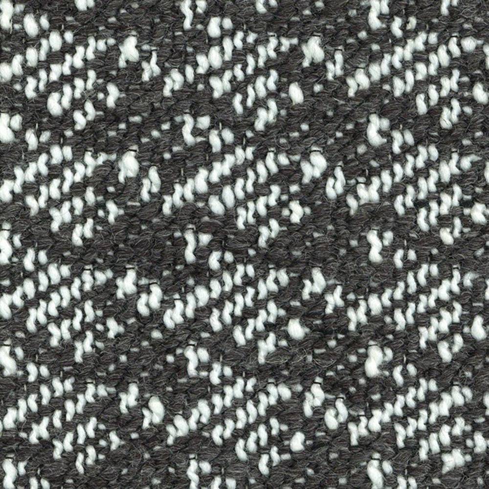 Close-up of gray and white boucle upholstery fabric showing a textured looped weave; 20% wool, 69% acrylic, 11% polyester blend suitable for contemporary sofa upholstery.