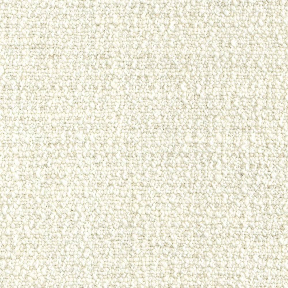 Close-up of cream bouclé upholstery fabric with dense looped texture, woven from 19% wool, 5% linen, 63% acrylic and 13% polyester; durable, neutral fabric suitable for sofas.