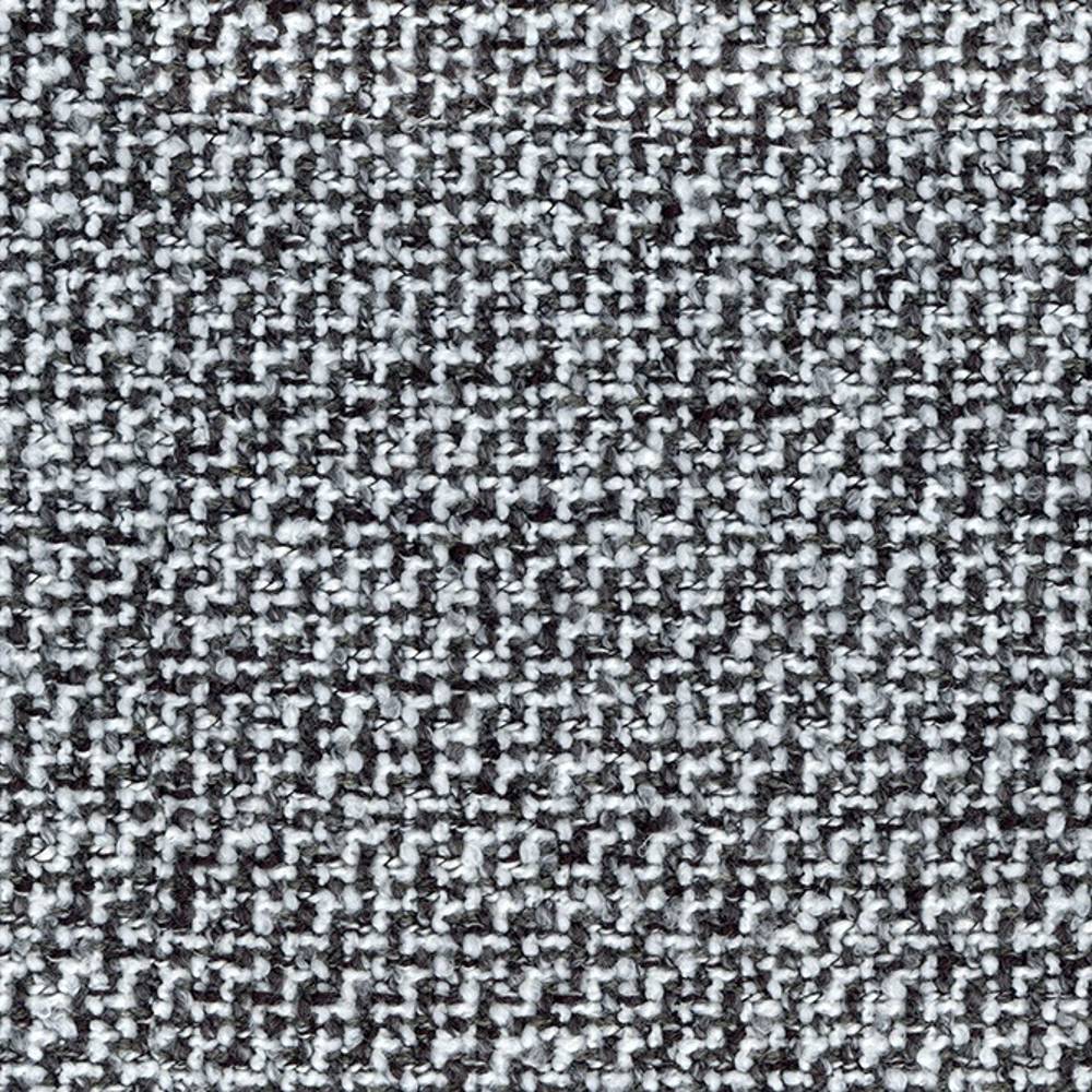 Close-up of gray and black houndstooth upholstery fabric showing a textured woven tweed pattern; 10% wool, 30% acrylic, 58% polyester and 2% linen blend for contemporary sofas.