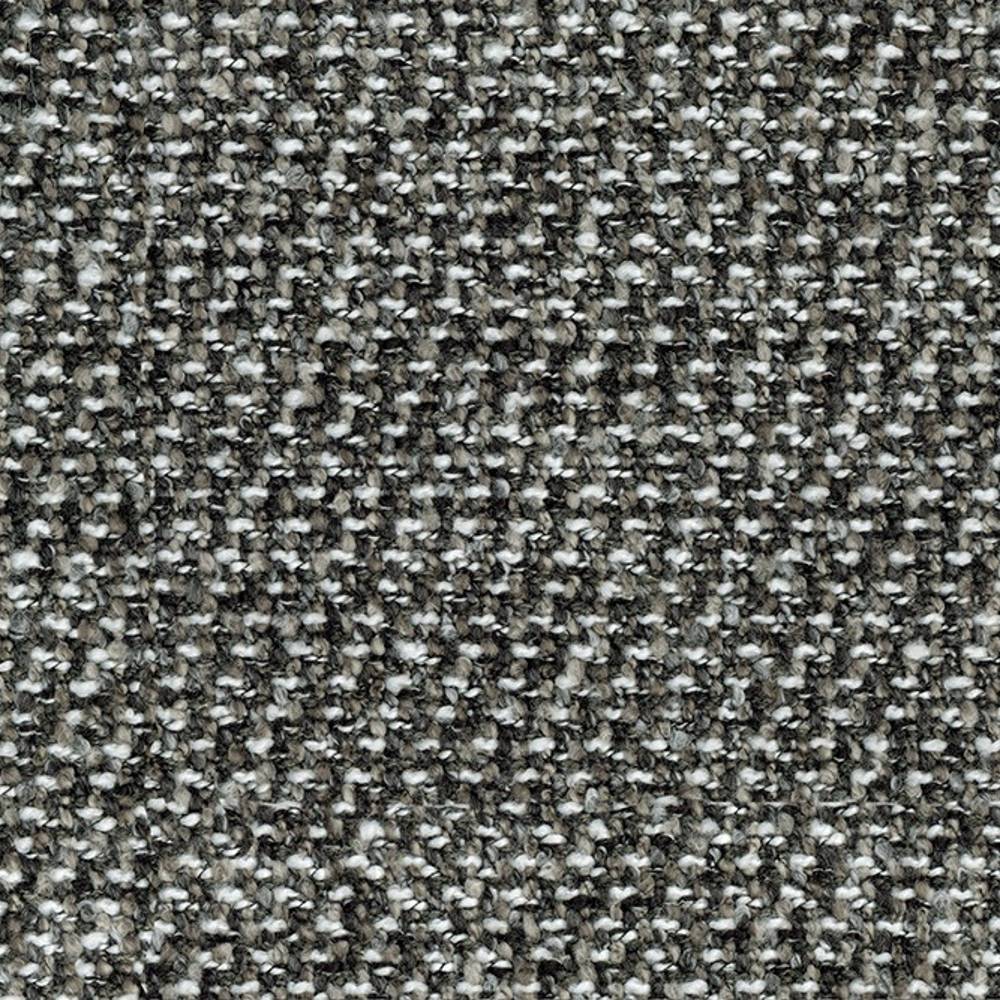 Close-up of gray, black and white houndstooth upholstery fabric showing a textured woven loop surface in a durable wool-acrylic-polyester-linen blend ideal for contemporary sofas.