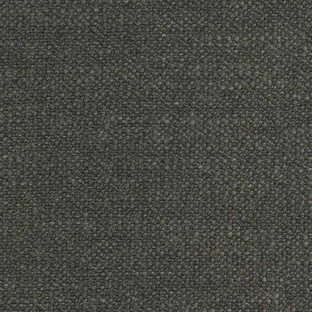 Close-up of charcoal gray bouclé upholstery fabric showing tight looped texture; 15% wool, 70% acrylic, 15% polyester blend designed for sofa upholstery.