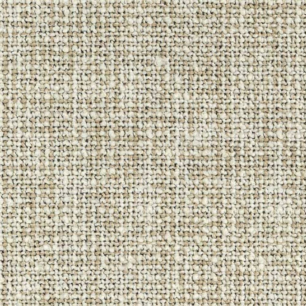 Close-up of beige, neutral woven upholstery fabric showing a textured, looped weave; 8% wool, 10% linen, 35% acrylic and 47% polyester blend suitable for contemporary sofas.