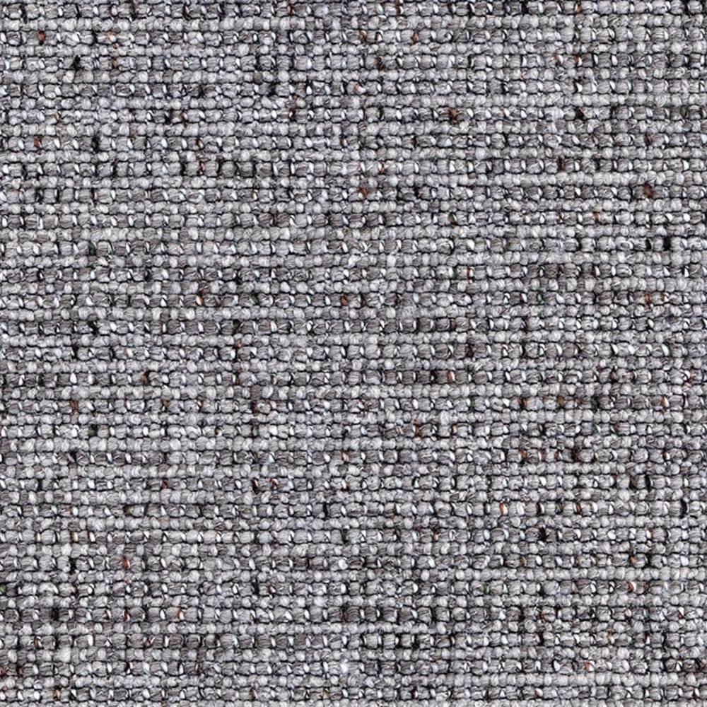 Close-up of light gray boucle upholstery fabric swatch showing looped woven texture with subtle cream and beige flecks, a wool-acrylic-polyester blend designed for sofa upholstery and heavy-duty indoor use.