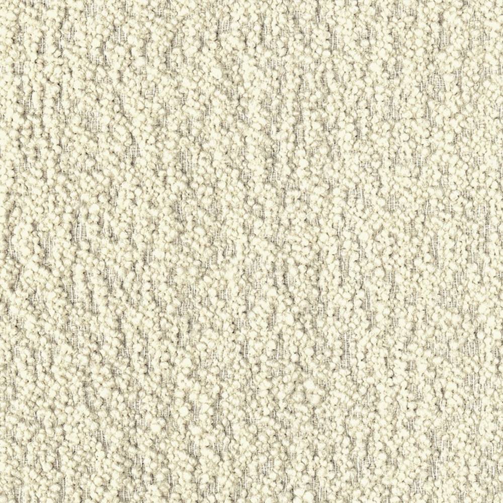 Close-up of cream boucle upholstery fabric with a soft looped texture, suitable for modern sofas; 30% wool, 47% acrylic, 23% polyester.