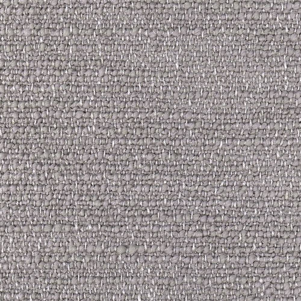Close-up of neutral light-gray woven upholstery fabric showing a looped, textured weave in a wool, acrylic, linen, rayon and polyester blend, designed for durable modern sofa upholstery.
