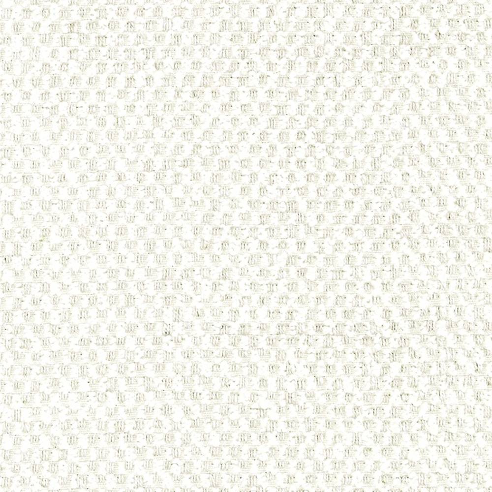 Close-up of an off-white neutral upholstery fabric swatch showing a small waffle-like basketweave texture; blended fibers include wool, acrylic, linen, rayon and polyester, intended for sofa use.
