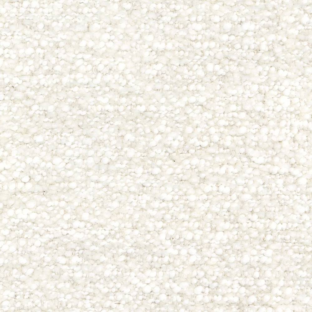 Close-up of cream boucle upholstery fabric showing a soft, nubby texture; 30% wool/35% acrylic blend ideal for contemporary sofas.