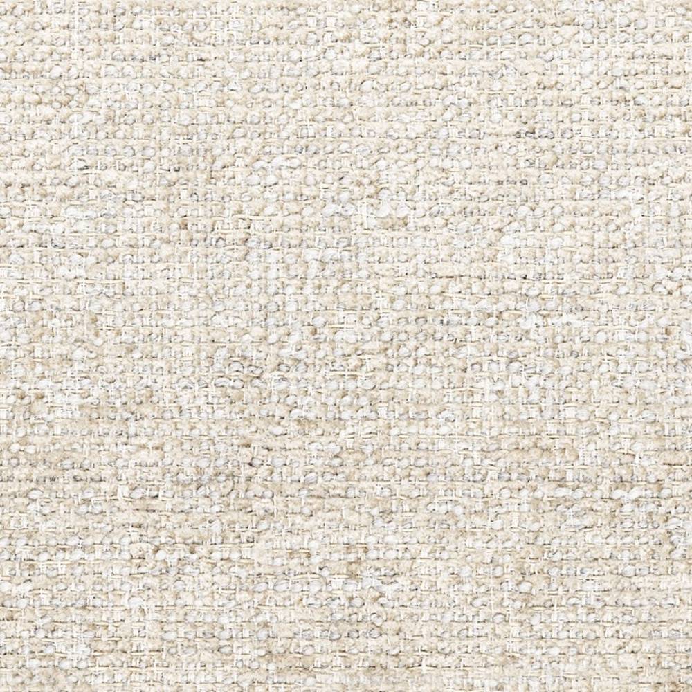 Close-up of cream boucle upholstery fabric showing textured woven loops and a neutral cream tone; durable blend of wool, acrylic, linen, rayon and triacetate designed for contemporary sofas.
