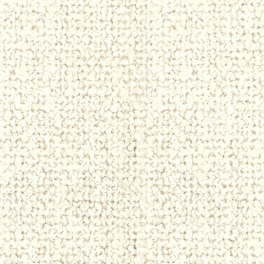 Close-up of cream luxe boucle upholstery fabric showing dense looped texture and subtle tonal variation; 15% wool, 54% rayon, 18% acrylic, 13% triacetate, ideal for sofa upholstery.